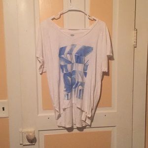 white and blue high low blouse